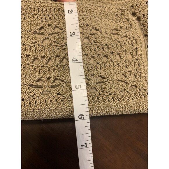 Woven Crochet Mini Shoulder Bag Zip Pocket Boho Hippie Sand - Picture 4 of 7
